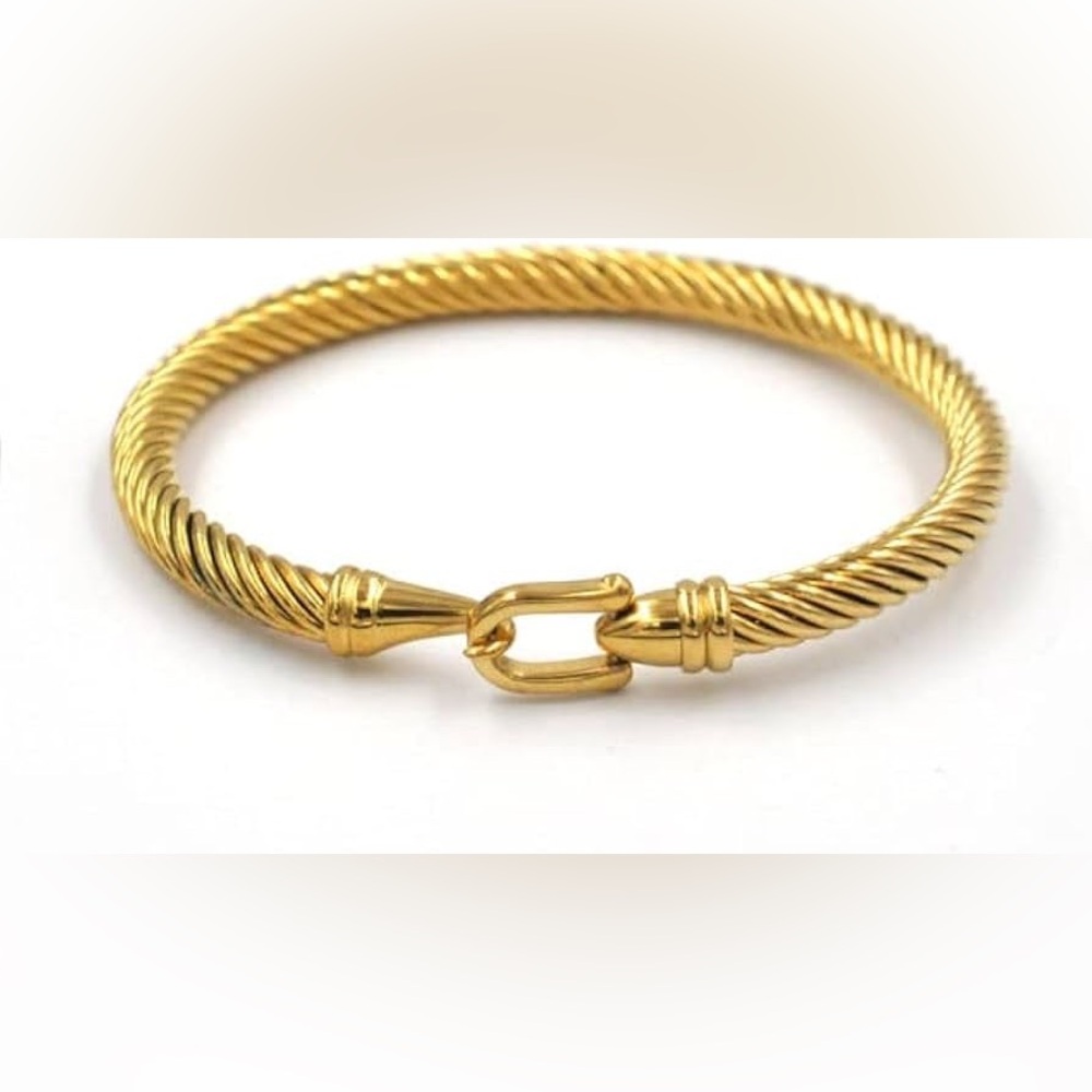 18K Gold Plated Twisted Cable Wire Bracelet – Stainless Steel Hook Clasp